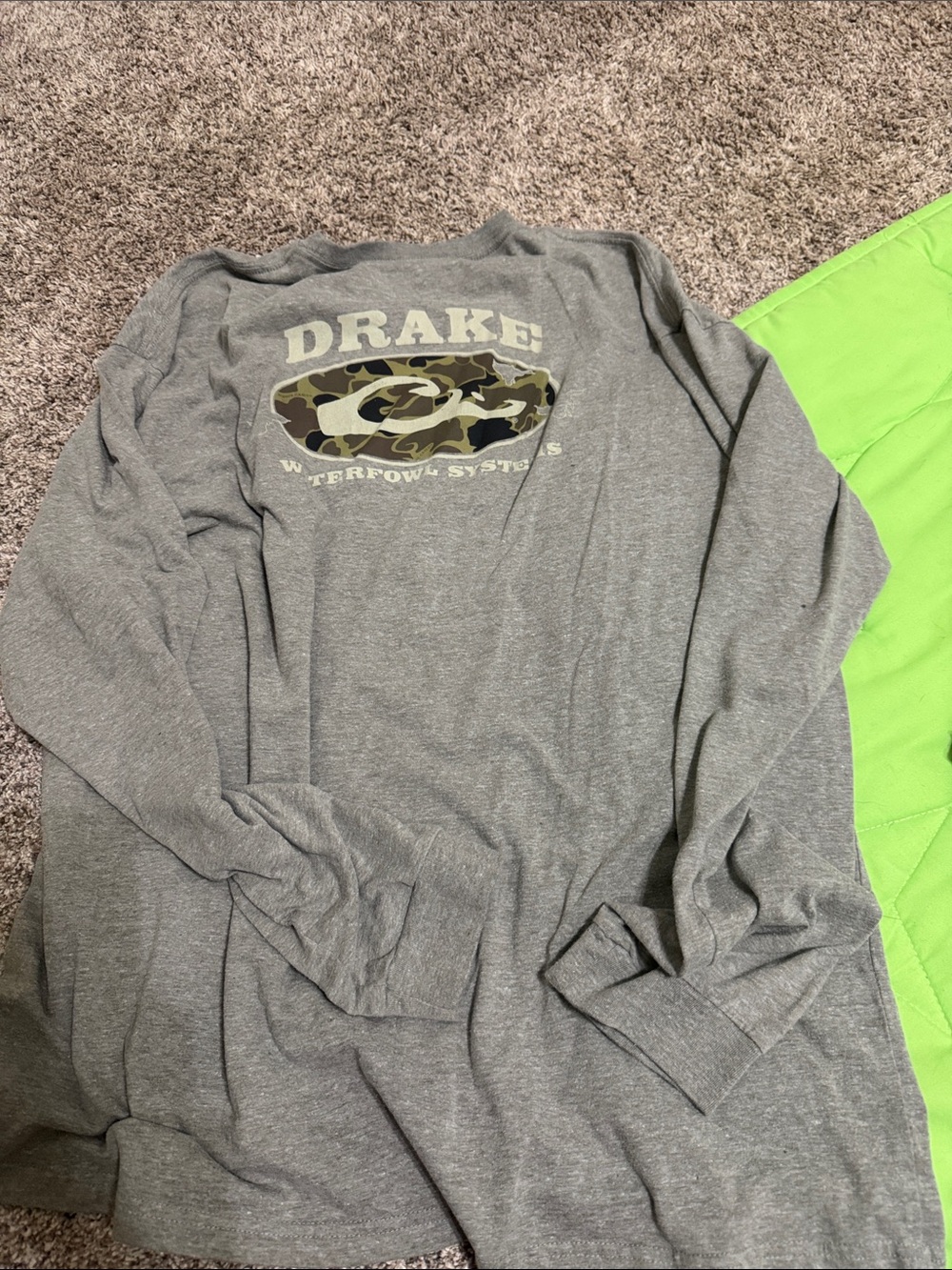 Drake Gray Long-Sleeve Tee with Olive Camo Logo
